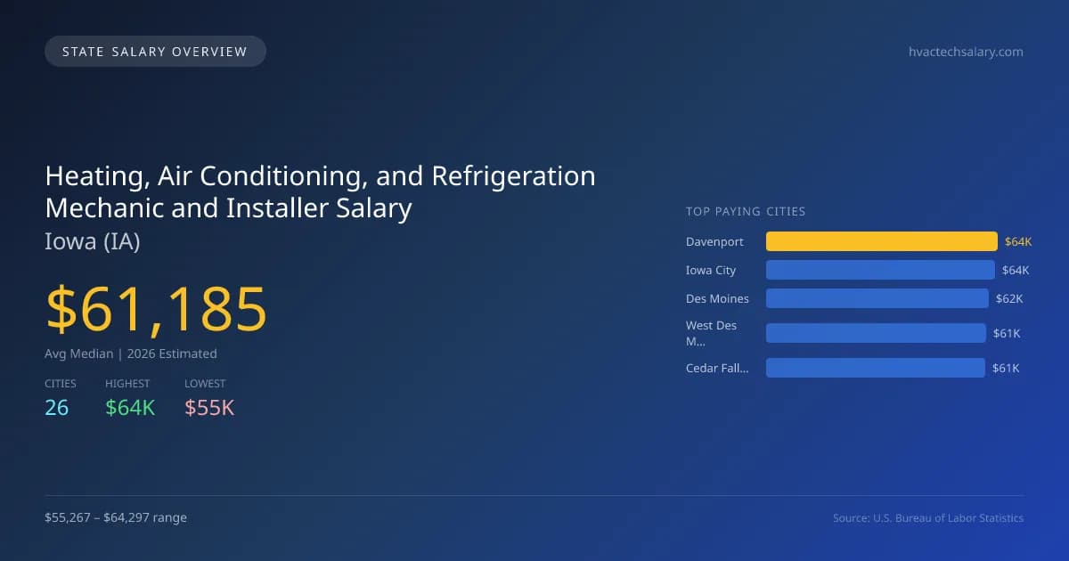 Heating, Air Conditioning, and Refrigeration Mechanic and Installer Salary in Iowa - 2025 BLS Data Infographic