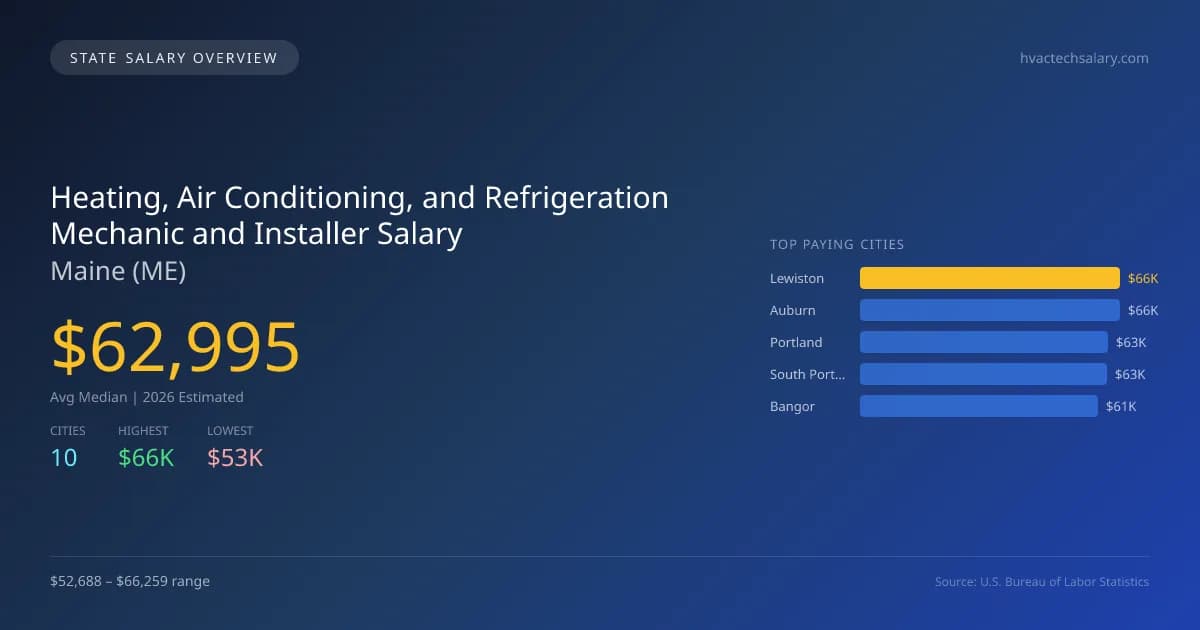 Heating, Air Conditioning, and Refrigeration Mechanic and Installer Salary in Maine - 2025 BLS Data Infographic