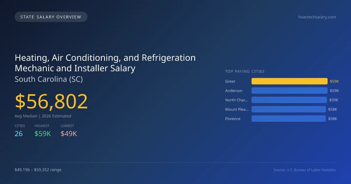 Heating, Air Conditioning, and Refrigeration Mechanic and Installer Salary in South Carolina - 2025 BLS Data Infographic