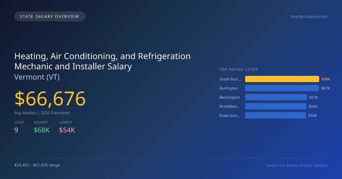 Heating, Air Conditioning, and Refrigeration Mechanic and Installer Salary in Vermont - 2025 BLS Data Infographic