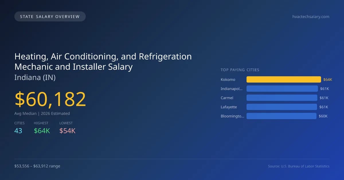 Heating, Air Conditioning, and Refrigeration Mechanic and Installer Salary in Indiana - 2025 BLS Data Infographic