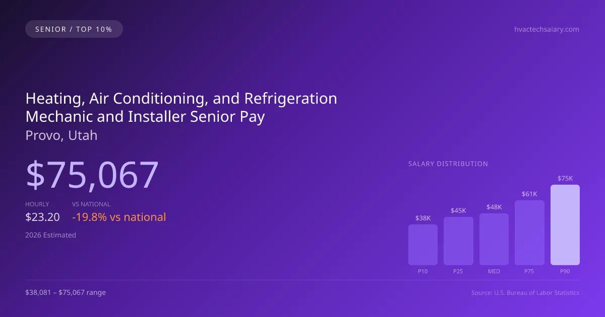 Heating, Air Conditioning, and Refrigeration Mechanic and Installer Senior Salary in Provo, UT — 2026 est., based on 2025 BLS